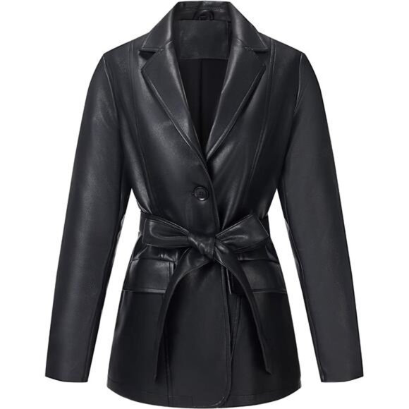 Women Faux Leather Blazer Jacket,Spring Fall Vegan Pleather Soft - Picture 1 of 7